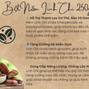 Bột nấm linh chi 250g nguyên chất, hỗ trợ thanh lọc cơ thể, bảo vệ gan, tăng cường hệ miễn dịch và chống lão hóa.
